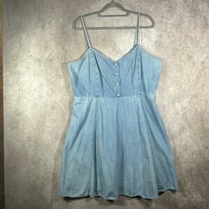 Gap Mini Dress Womens 20 Blue Denim Light Wash Babydoll Smocked‎ Sleeveless Boho
